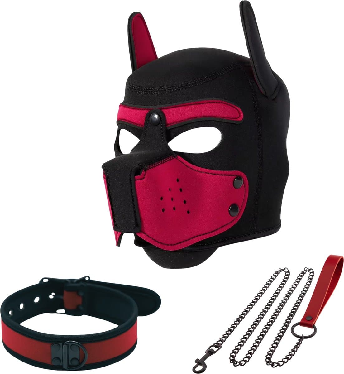 Honden Masker Set - Zwart & Rood - Masker, Halsband en Riem - Puppy Play - BDSM Roleplay & Cosplay - Unisex - Sex Speeltjes Toys - Erotiek - Bondage Masker - OneSize — afbeelding 1