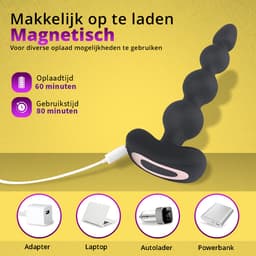 TipsToys® Prostaat Vibrator met Afstandsbediening - Stimulator met Anal Beads - 9 Vibrerende Standen - 2.2-3.6⌀ Anale Buttplug Massager - Prostate Sex Toys voor Mannen, Vrouwen en Koppels - Waterdicht, Vibrerend & Oplaadbaar - Siliconen - Zwart — thumbnail 2