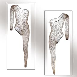 Luipaardprint catsuit met asymmetrisch ontwerp - Elastisch net lingerie bodystocking voor dames — thumbnail 3