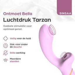 Sinsaa Tarzan Vibrator – Vibrerende Rabbit Vibrator - G-Spot & Luchtdruk Clitoris Stimulator - Vibrators voor vrouwen - 10 Vibratiesnelheden & 10 Zuigfunctie snelheden - Inclusief glijmiddel – Bella – Roze — thumbnail 2