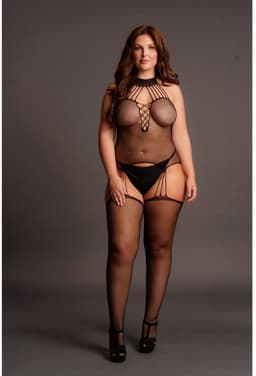 Suspender Fishnet Choker Bodystocking - Plus Size — thumbnail 9