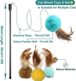 Kattenverenspeelgoed, kattenteaser toverstaf en regenboogstaf, interactief kattenspeelgoed voor binnenkatten en volwassen kittens, 6 stuks (geel) — thumbnail 3