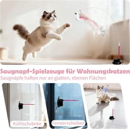 7-in-1 interactief kattenspeelgoed, zelfbezigheid, kattenhengel met wasbare zuignap, hangend kattenspeelgoed, kattenkruidstok en kauwtouw, kauwspeelgoed, veer roze — thumbnail 4