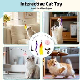 17 stuks kattenspeelgoed, zelfbezigheid, kattenspeelgoed, hengel met verwisselbare veer en 1 sokkel, kattenhengel, veilig en niet giftig, stabiel populair — thumbnail 5