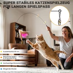 Kattenhengelset met stalen koord, interactief kattenspeelgoed, hengel met veer/muis/worm voor katten — thumbnail 2