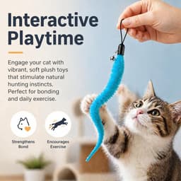 Set van 12 vervangende vullingen voor kattentoverstaf, verschillende kleuren harige rupswormspeelgoed, interactieve huisdierspeelaccessoires voor kittens en volwassen katten — thumbnail 3