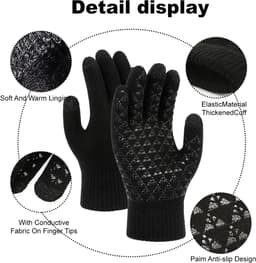 Handschoenen, uniseks, 2 paar gebreide winterhandschoenen, antislip touchscreen-handschoenen, werkhandschoenen, voor indoor-vrijetijdswerk of outdoor-rijden, pendelen (zwart + — thumbnail 2