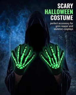 Handschoenen, uniseks, Halloween, glow-in-the-dark, Halloween, kostuum, accessoires, horrorhandschoenen, zwart, met lichtgevend skelet — thumbnail 5