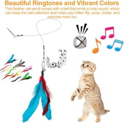 Kattenspeelgoed met Veren, Interactieve Kattenhengel Speelgoed Kattenstaaf Verwisselbaar, Vishengel Speelgoed, 2 Intrekbare Stokjes en 10 Vervangende Veren Bel, Kattenhuisdieren Speeltje — thumbnail 2