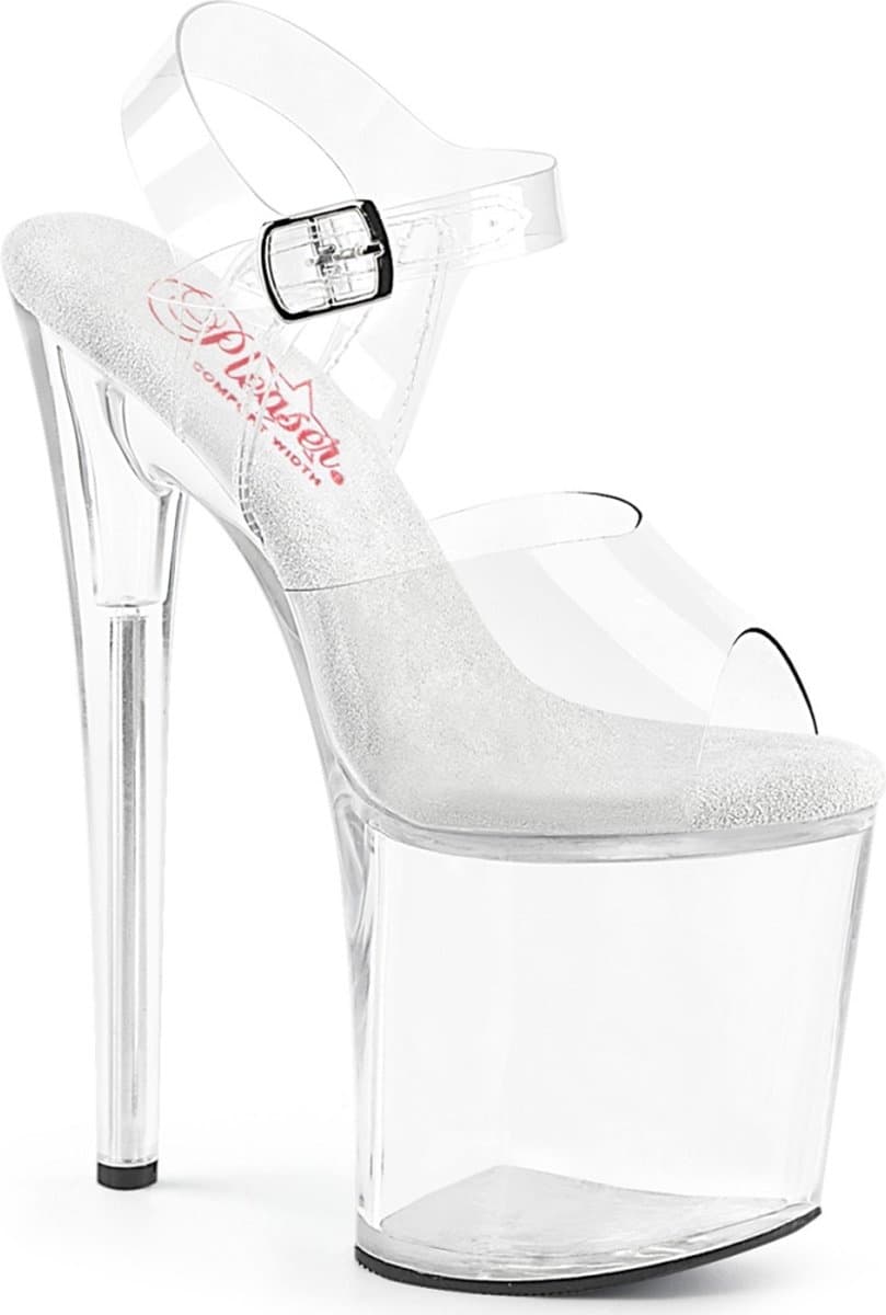 Pleaser - NAUGHTY-808 Sandaal met enkelband, Paaldans schoenen - US 8 - 38 Shoes - Transparant/Wit — afbeelding 1