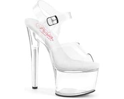 Pleaser - PASSION-708 Sandaal met enkelband, Paaldans schoenen - US 5 - 35 Shoes - Transparant/Wit