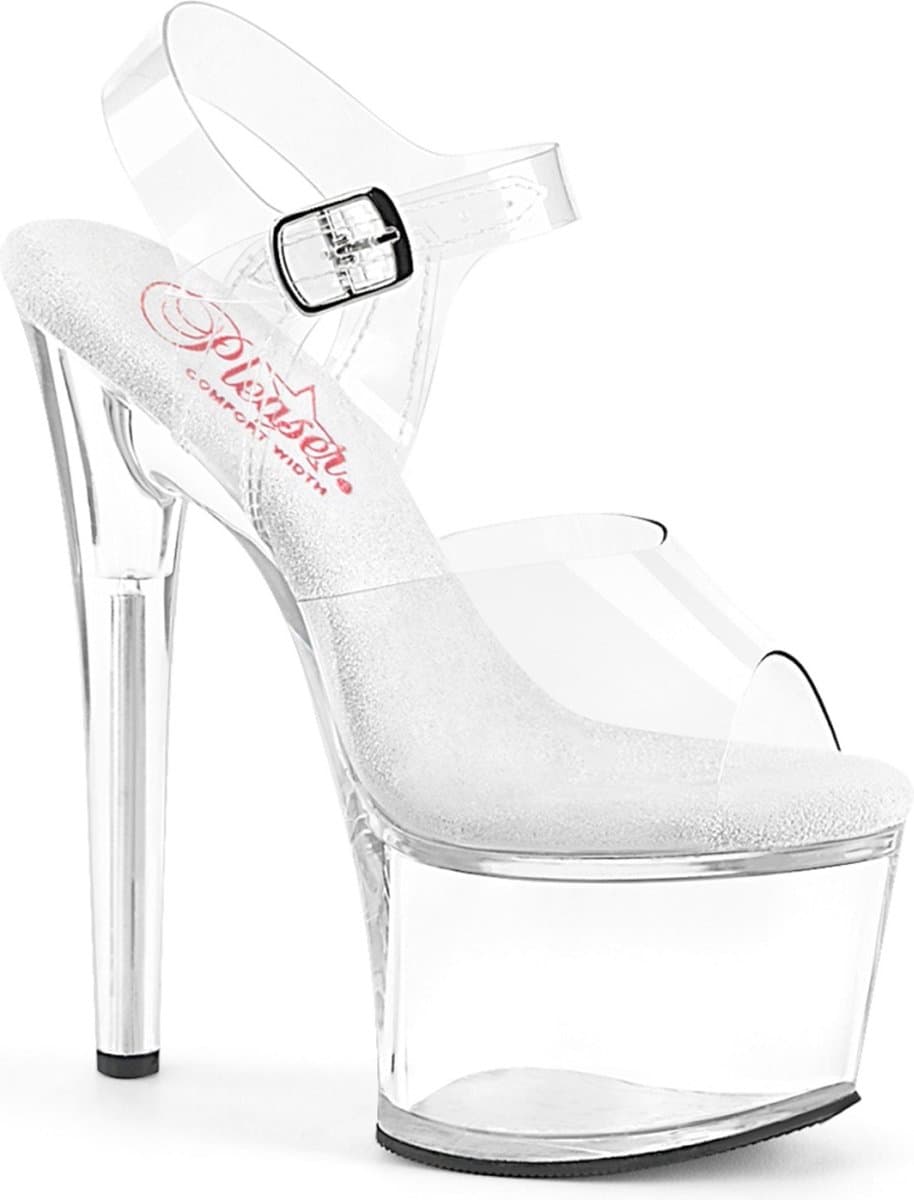 Pleaser - PASSION-708 Sandaal met enkelband, Paaldans schoenen - US 5 - 35 Shoes - Transparant/Wit — afbeelding 1