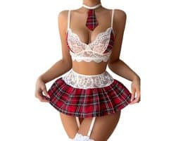 Dailygoods- Cosplay Kostuum Sexy Ondergoedset - Schoolmeisje Outfit - Mini-Plooirok - Stropdas - Damesbeha - Luchtige Stof - Schoolmeisjeskostuum