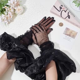 Lange Tulle Handschoenen - Zwart - Puff Mouwen - Perfect voor Bruiloften - ShopVlot — thumbnail 3