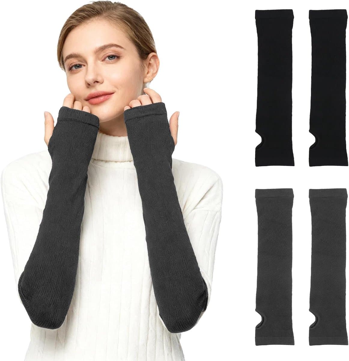 Armwarmers dames - lange vingerloze handschoenen - gebreid wol - warm en stijlvol - ShopVlot — afbeelding 1