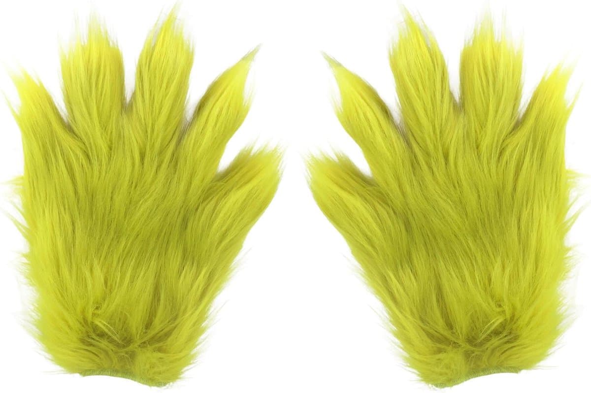 Handschoenen, kostuumaccessoires voor Kerstmis | Officiële Grinch-kostuumaccessoires, kersthandschoenen met groen kunstbont, Kerstmis en themafeest — afbeelding 1