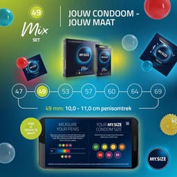 MY.SIZE Mix SET Maat 2, 49 mm: 10 Classic + 10 Condooms in 4 spannende soorten, met aroma, kleur, geribbeld & Classic — thumbnail 5