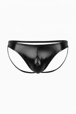 Zwarte Jockstrap met Open Rug Design Glanzend Kunstleder Elastische Pasvorm XS-XL — thumbnail 1