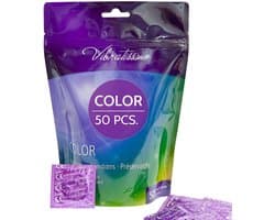 VIBRATISSIMO Color condooms, Gevoelsecht & Extra Vochtig, gekleurde anticonceptie voor mannen, Verpakking in rood zwart groen geel goud, 50-pack