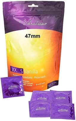 VIBRATISSIMO condooms XXS Vanilla 50-pack | Premium met aroma | Aroma met dunne wanddikte & gearomatiseerd | Maat & flinterdun | b=47mm — thumbnail 2