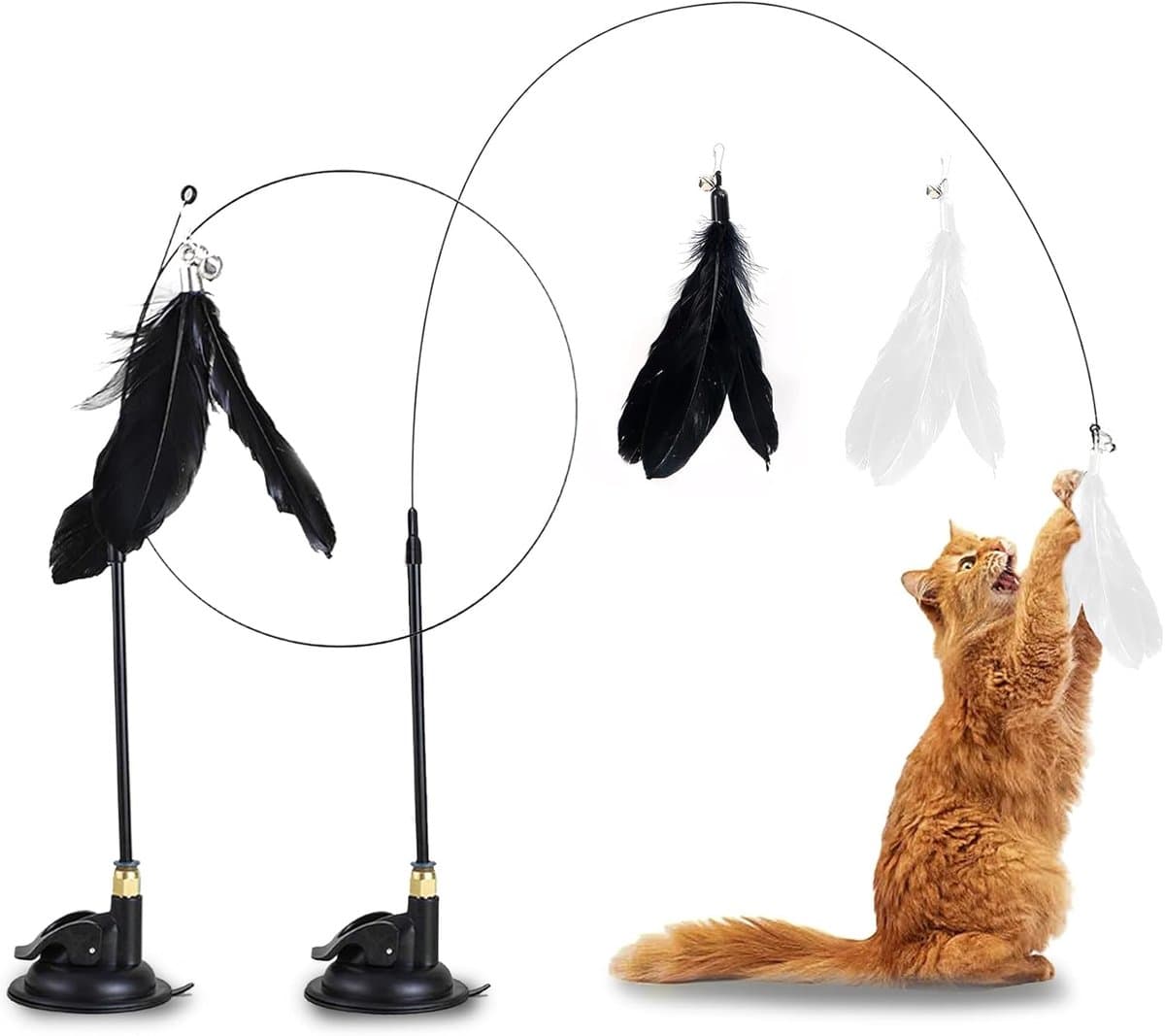 Spelen met veren voor katten, interactief kattenspeelgoed, interactief kattenspeelgoed met zuignap, voor binnen trainen — afbeelding 1