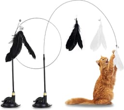 Spelen met veren voor katten, interactief kattenspeelgoed, interactief kattenspeelgoed met zuignap, voor binnen trainen — thumbnail 1