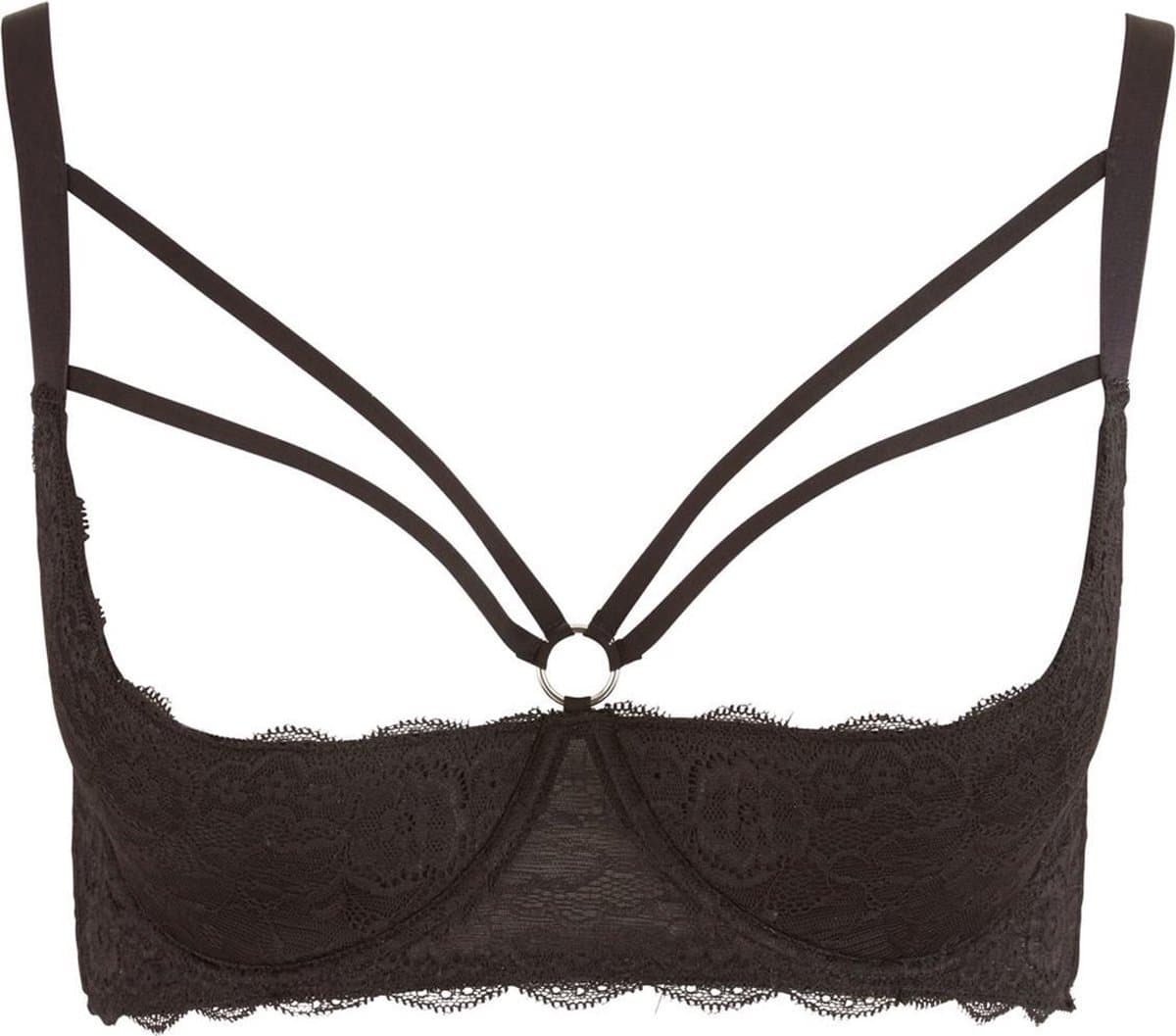 Cottelli Plus Size – Kanten Riem Top Beha met Licht Gevoerde Open Cups en Stijlvolle Buste Ring – Maat 95E – Zwart — afbeelding 1