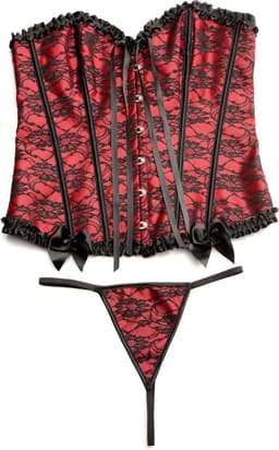 Scarlet Seduction Kanten Korset & String - Zwart/Rood — thumbnail 2