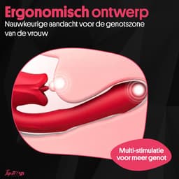 TipsToys® 3-in-1 Vibrator - Clitoris Zuiger en G Spot Stimulator met Likkende Tong - 10 Lik, Bef, Tril, Bijt, Vibratie & Pulse Standen - Dildo Sex Toys - Zuigende Teaser Tepel, Vagina, Clit - Seksspeeltjes voor Vrouwen - IPX6 - Rood — thumbnail 5