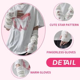 1 paar zachte witte vingerloze handschoenen met sterversiering voor Goth-outfits en armwarmers voor dames Femboy kleding - Y2K esthetische Grunge stijl — thumbnail 5