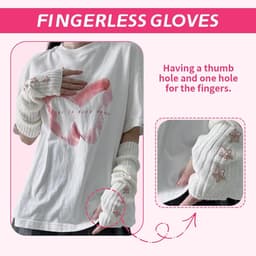 1 paar zachte witte vingerloze handschoenen met sterversiering voor Goth-outfits en armwarmers voor dames Femboy kleding - Y2K esthetische Grunge stijl — thumbnail 3