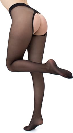 Giulia - Intimo Plus licht glanzende 20den Sheer Panty met open kruis - Zwart - M — thumbnail 10