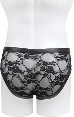 Sexy heren slips van leer en kant - maat S/M - BDSM - black sexy leather lace men underwear - clubwear heren latex ondergoed erotiek mannen — thumbnail 5