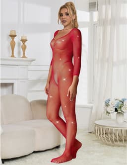 Subblime - 952419 Fishnet Bodystocking With Diamonds Long Sleeve Red Xs/M — thumbnail 3
