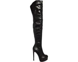 JUMEX-EROTISCHE-OVER DE KNIE LAARS - BLACK-LEDERLOOK-RODE ZOOL-37