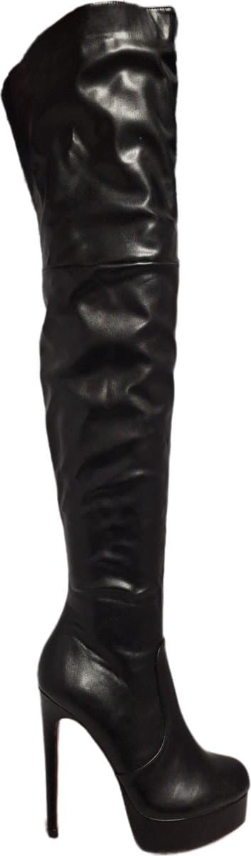 JUMEX-EROTISCHE-OVER DE KNIE LAARS - BLACK-LEDERLOOK-RODE ZOOL-37 — afbeelding 1