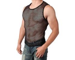 Heren mesh tank top - Visnet - Mouwloos - Erotisch hemd mannen - Polyester