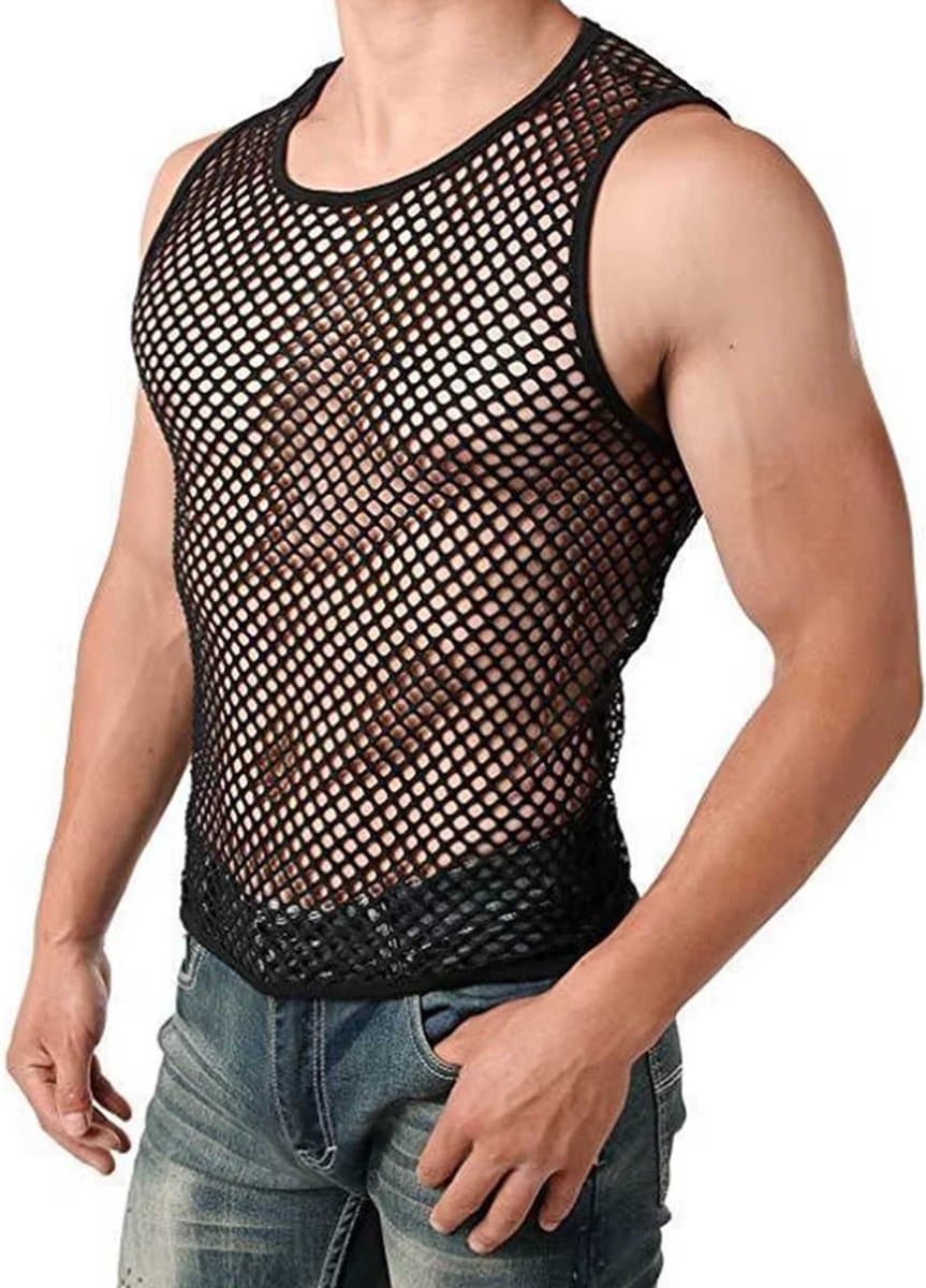 Heren mesh tank top - Visnet - Mouwloos - Erotisch hemd mannen - Polyester — afbeelding 1