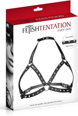 Fetish Tentation - Bondageset - Sexy Aanpasbaar Borstharnas - 66 a 85cm buste - 35cm hoog - Kunstleer - Metalen Sluitingen — thumbnail 3