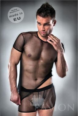 PASSION MEN | Komplet Passion Men Lingerie Black Clear Top + Tshirt S/m — thumbnail 1