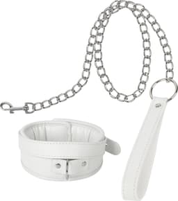 Banoch - Collar & leash White - Halsband en Riem - wit imitatieleer - bondage — thumbnail 1