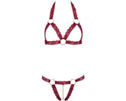 Cottelli Collection – Open Lingerie Set met BH en String Kanten Uitstraling  – Maat S/M – Rood