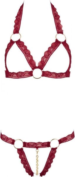 Cottelli Collection – Open Lingerie Set met BH en String Kanten Uitstraling  – Maat M/L – Rood — thumbnail 1