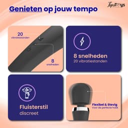TipsToys® Magic Wand Vibrator - Vibrators voor Vrouwen - Bodywand Intieme Massage - 20 Standen & 8 Snelheden - Sex Toys Koppels - Clitoris Stimulator - Waterproof & USB Oplaadbaar - Stille Sexspeeltjes - Zwart — thumbnail 4