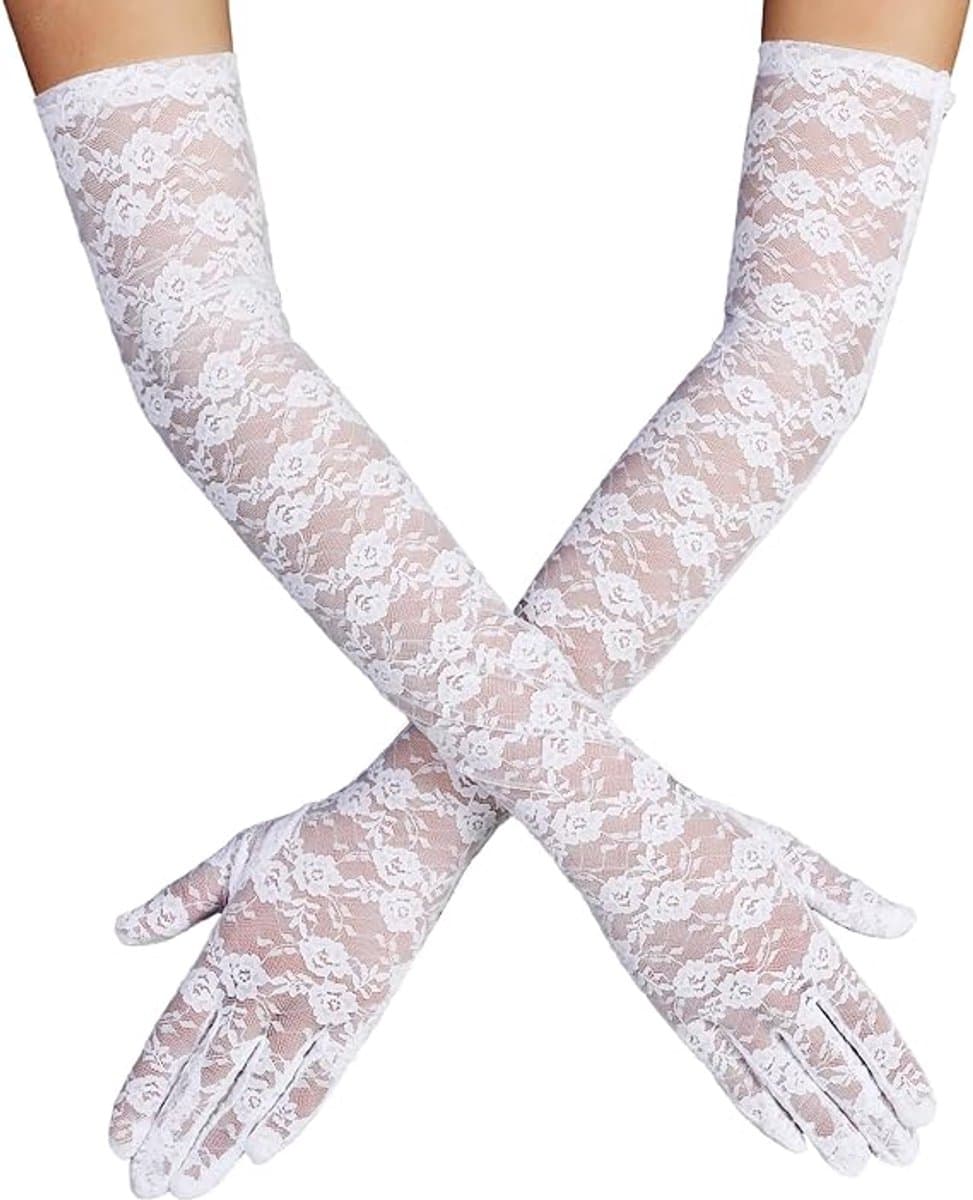 1 Paar Dames Kanten Handschoenen Lange Elegante Theekransje Engagement Dans Cocktail Party Opera Handschoenen, wit — afbeelding 1