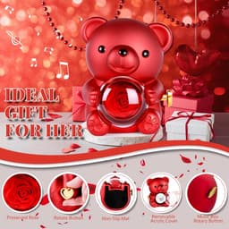 Rozenbeer met Ketting - Bloemenbeer Cadeau - Romantisch Verrassen - Met Muziekdoos - 12 x 11 x 16 cm - Rood — thumbnail 6