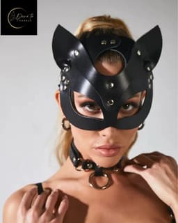 Sexy Leren Kattenmasker met Gratis Chockerset Dames – Luxe Kinky Masker – Lingerie Accessoire – Erotische Lingerie – Sexy Lingerie – BDSM Masker – Zwart – Kinky & Rollenspel –Verstelbaar – Fetish – Cadeau – Festivallook – Wasteland – Dare to Undress — thumbnail 1