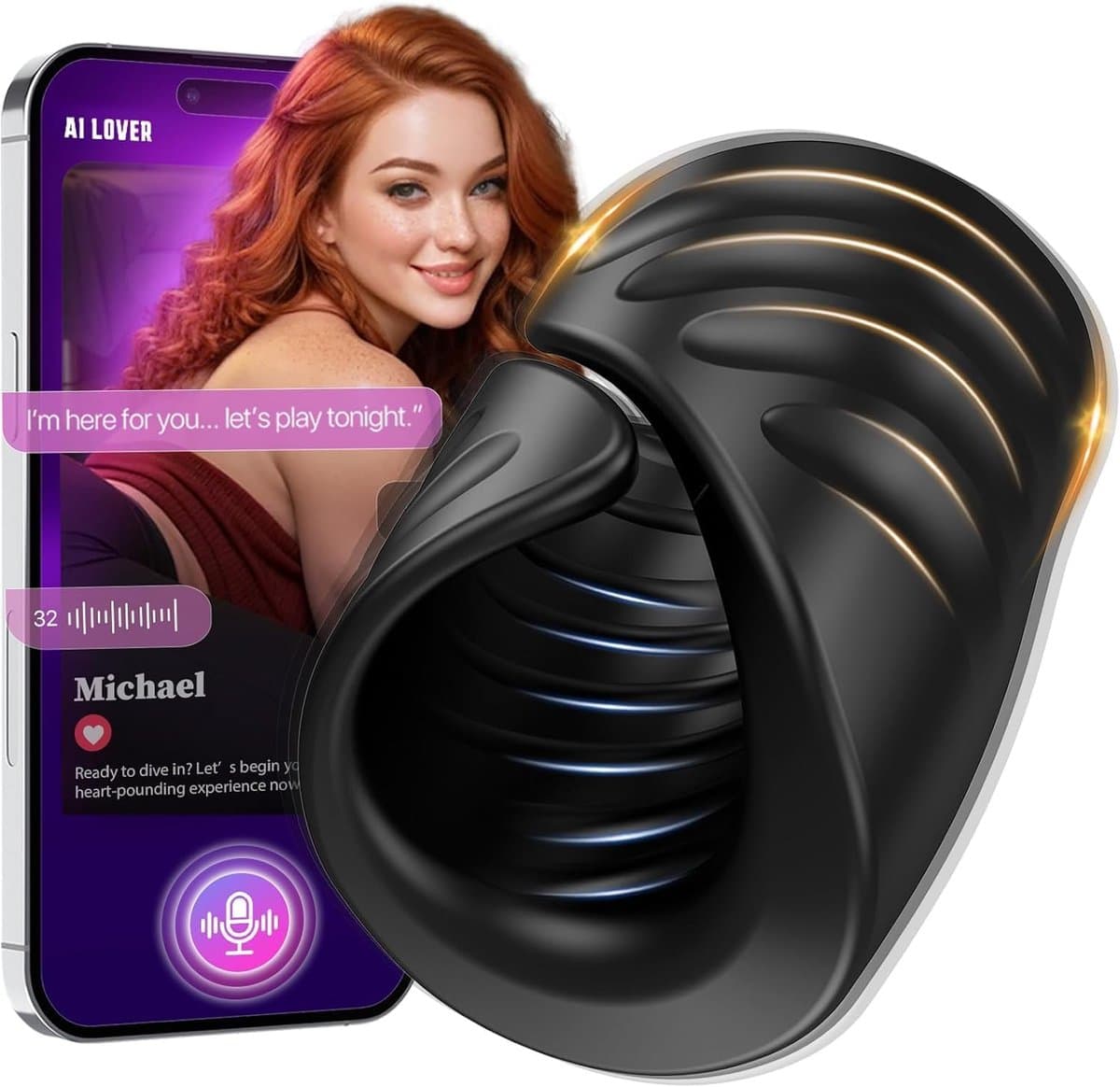 Daity Masturbator Mannen Vibrator – APP Gestuurde Penistrainer – Eikel Stimulator – Vibrerende Stroker – Oplaadbaar Seksspeeltje voor Mannen - Zwart — afbeelding 1