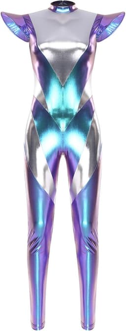 Metallic Jumpsuit - Glanzend Kostuum - Feestkleding - Stretchy Materiaal - Tot 3XL - Zilver — thumbnail 4