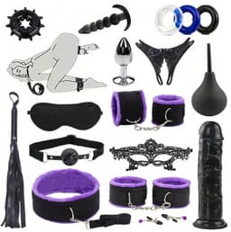 Oneay BDSM Extreme Bondage Set - 17 Delig -SM Handboeien - Dildo - Zweep / Anale plug / Tepelklemmen - Sex Toys voor Koppels - Seksspeeltjes voor mannen en vrouwen - Sex Pakket en Toys - Paars — thumbnail 1